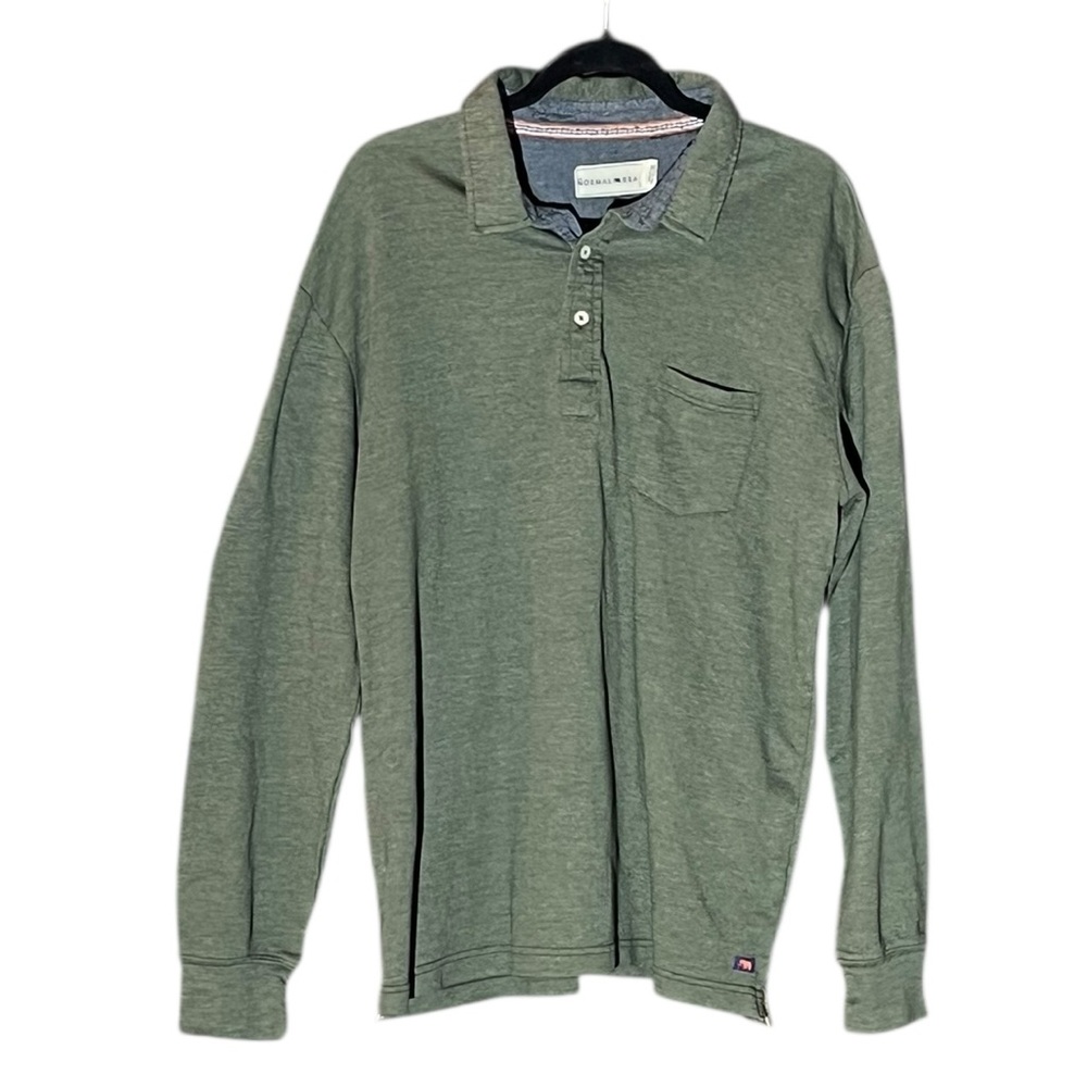 THE NORMAL BRAND OLIVE GREEN LONG SLEEVE QUARTER BUTTON DOWN COLLAR SHIRT XXL